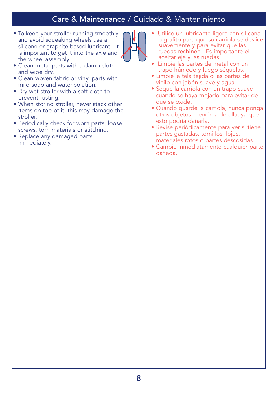 Care & maintenance / cuidado & manteniniento | Kolcraft S69-R1 5/08 User Manual | Page 8 / 12