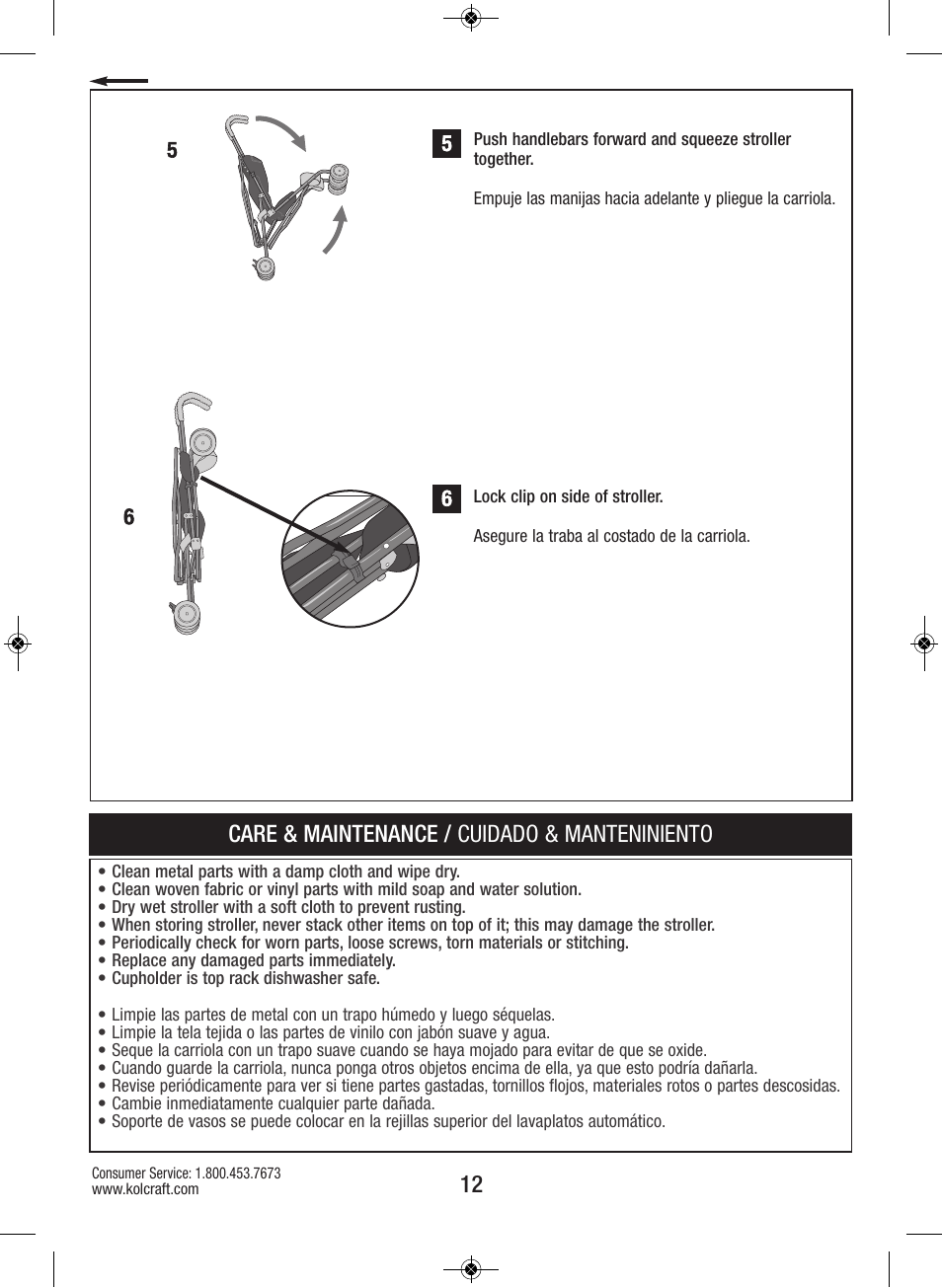 Care & maintenance / cuidado & manteniniento | Kolcraft S64-R4 2/12 User Manual | Page 12 / 15