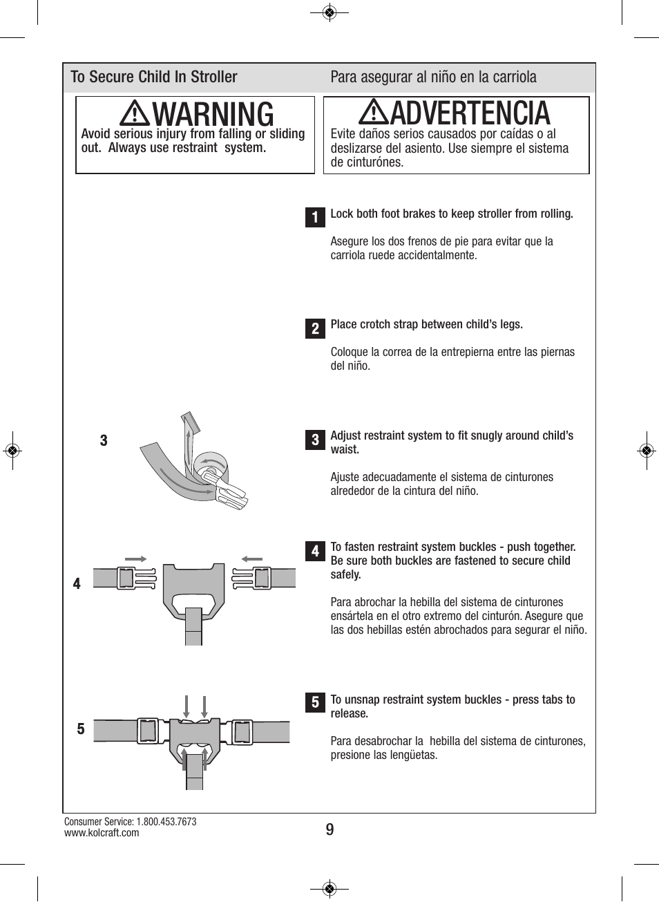 Ƽwarning, Ƽadvertencia | Kolcraft S64-R4 2/12 User Manual | Page 9 / 15