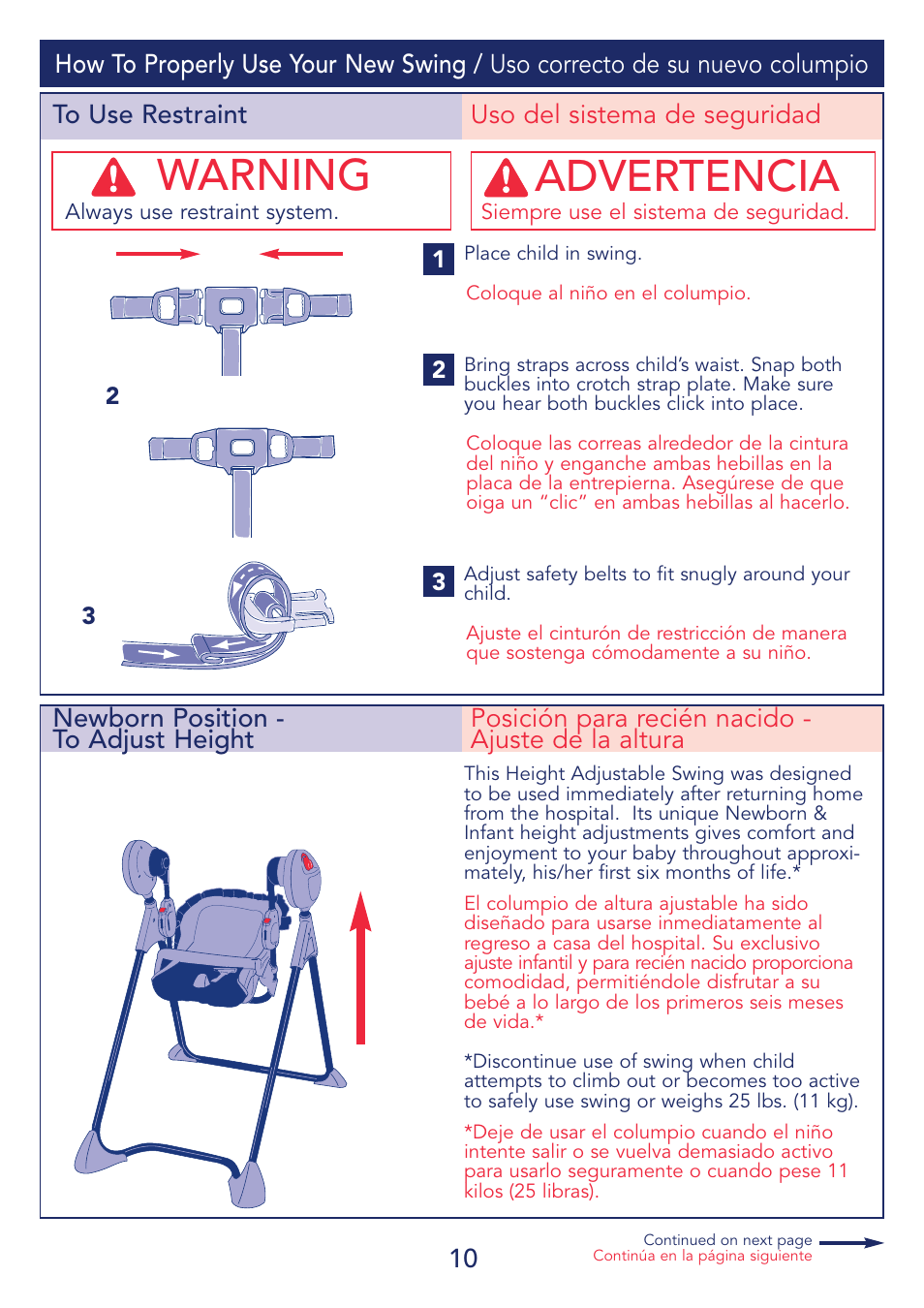 Warning, Advertencia | Kolcraft G03S 9/08 User Manual | Page 10 / 20