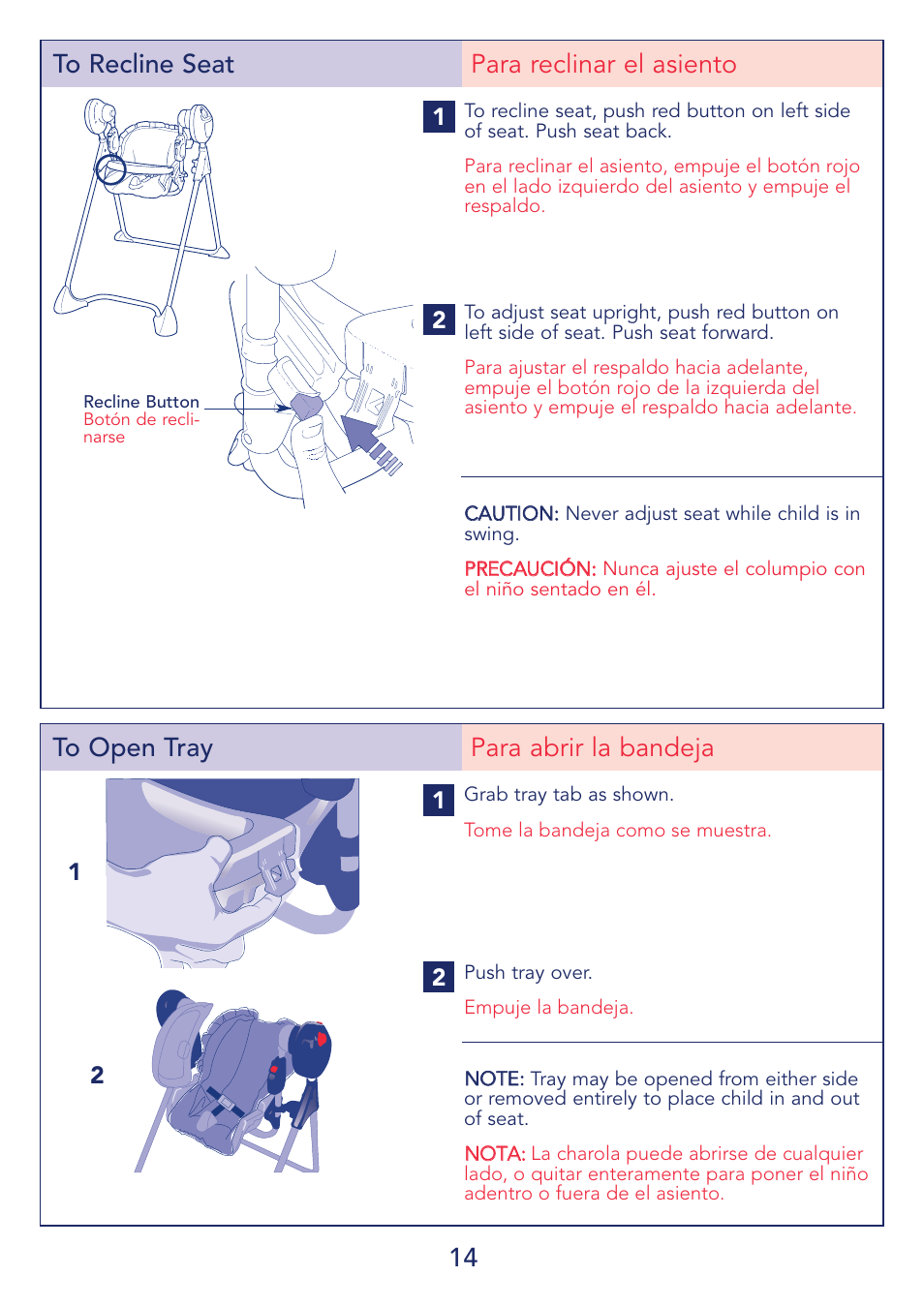 14 to recline seat para reclinar el asiento | Kolcraft G03S 9/08 User Manual | Page 14 / 20