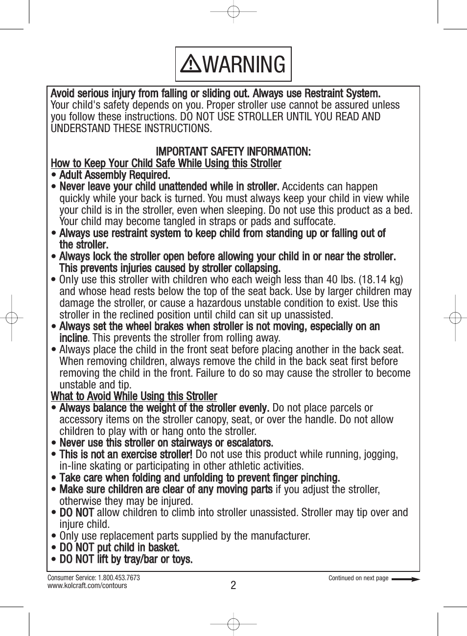 Ƽwarning | Kolcraft S82-R3 User Manual | Page 2 / 32