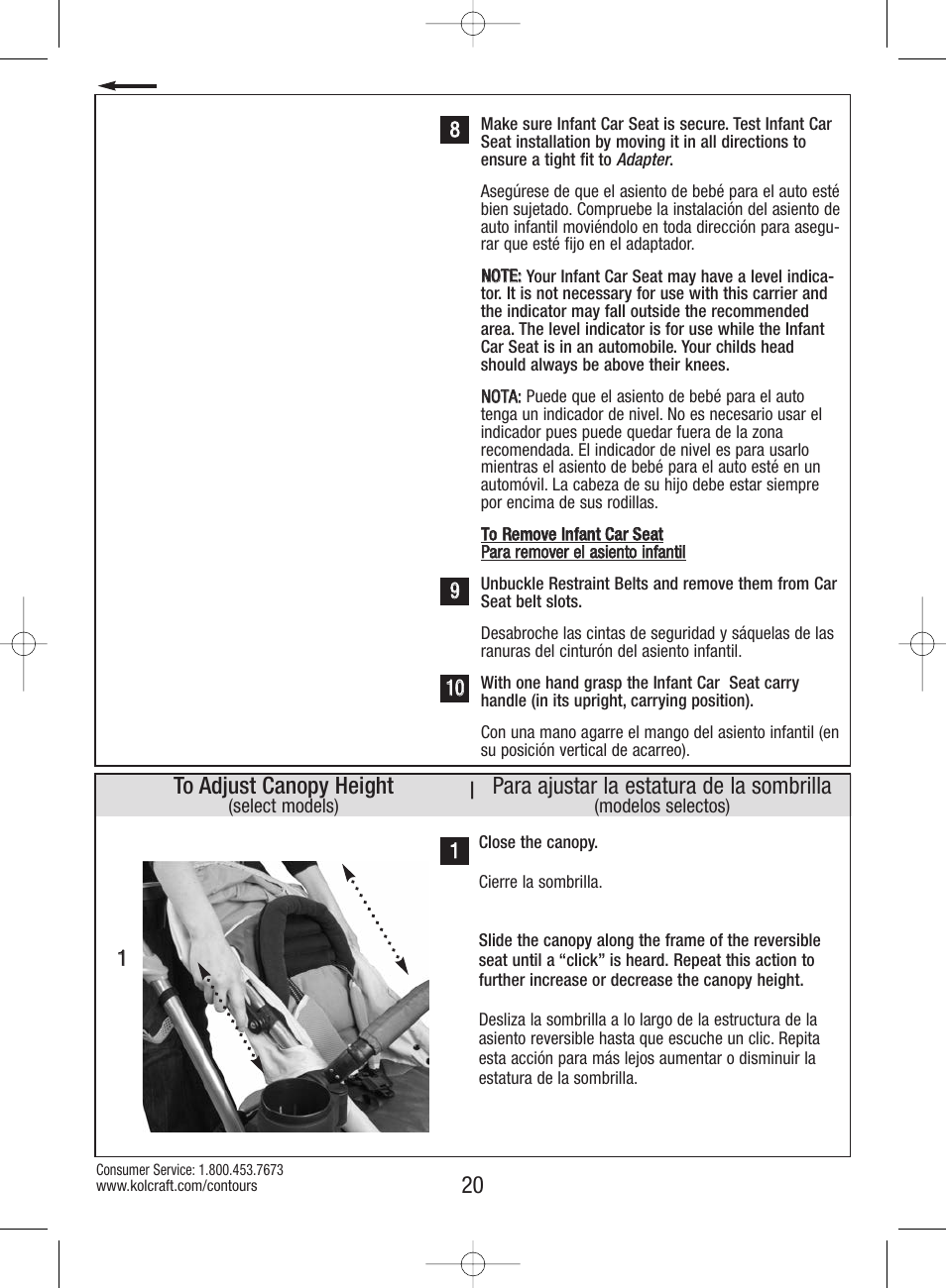 Para ajustar la estatura de la sombrilla | Kolcraft S82-R3 User Manual | Page 20 / 32