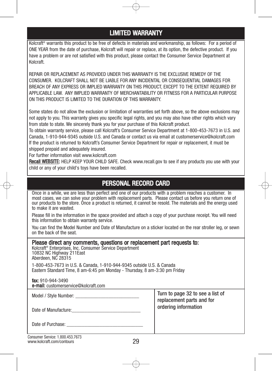 Kolcraft S82-R3 User Manual | Page 29 / 32