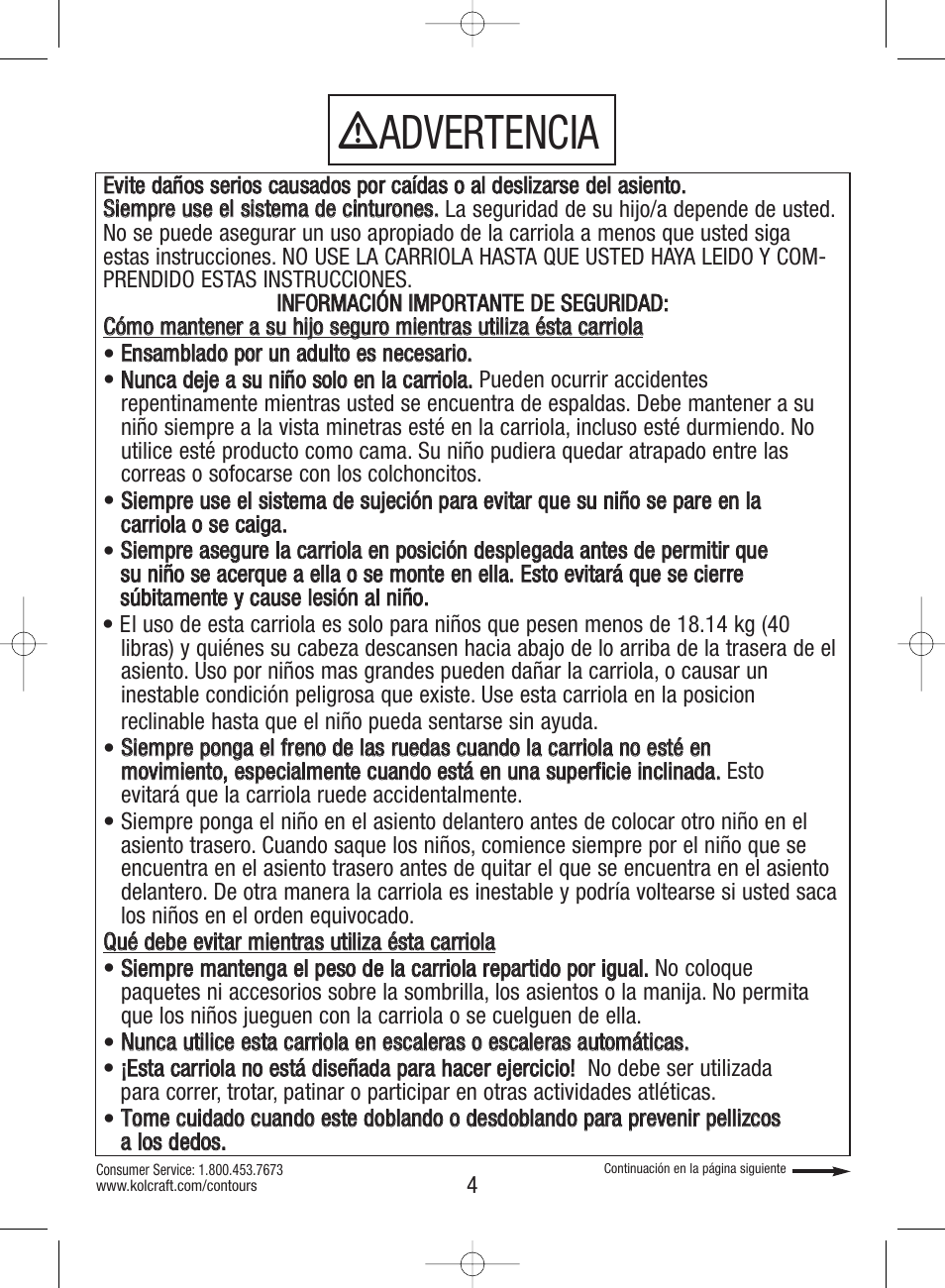Ƽadvertencia | Kolcraft S82-R3 User Manual | Page 4 / 32