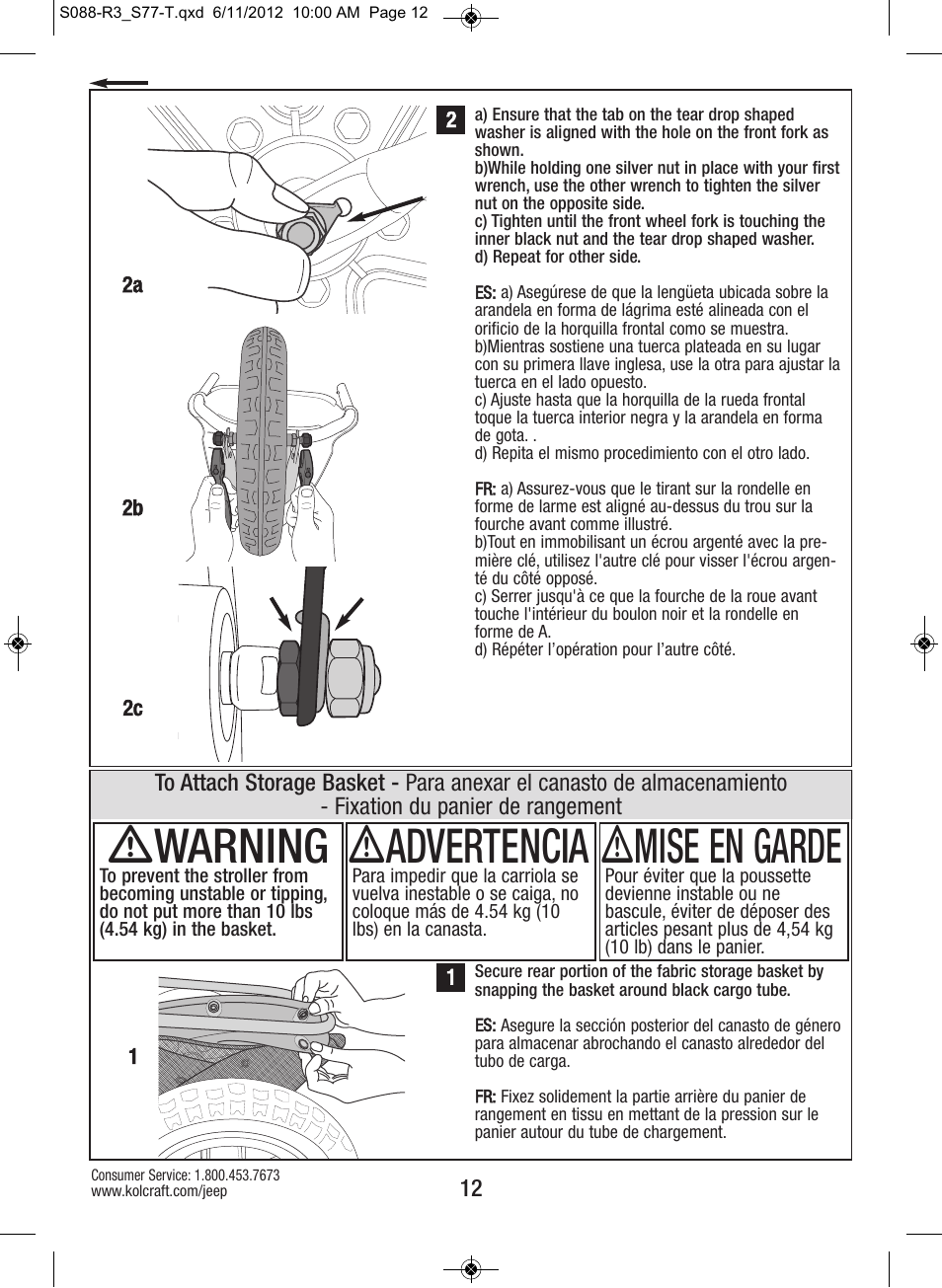 Ƽwarning, Ƽadvertencia, Ƽmise en garde | Kolcraft S088-R3 User Manual | Page 12 / 32