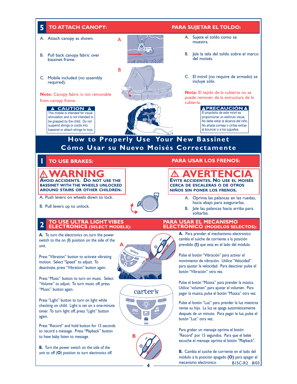 Warning, Avertencia | Kolcraft B15C-R2 User Manual | Page 4 / 6