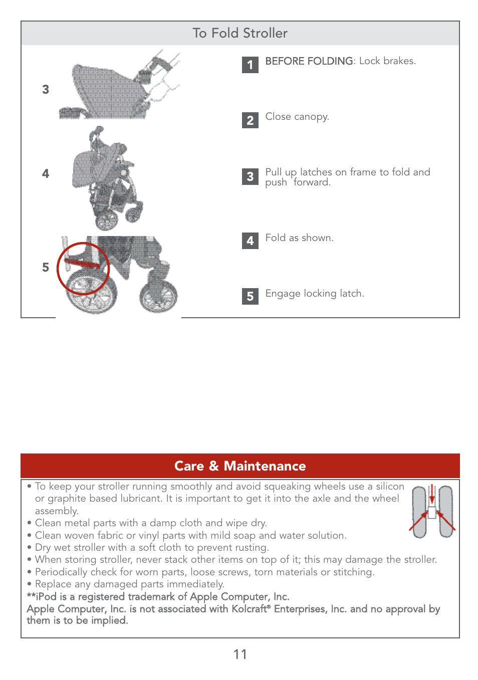 Care & maintenance | Kolcraft S67-T User Manual | Page 11 / 36