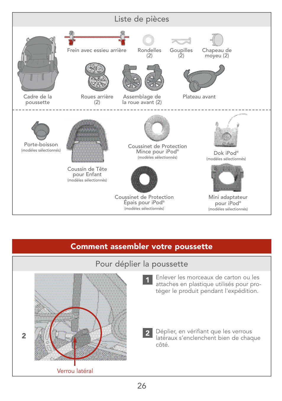 26 pour déplier la poussette, Liste de pièces, Comment assembler votre poussette | Kolcraft S67-T User Manual | Page 26 / 36
