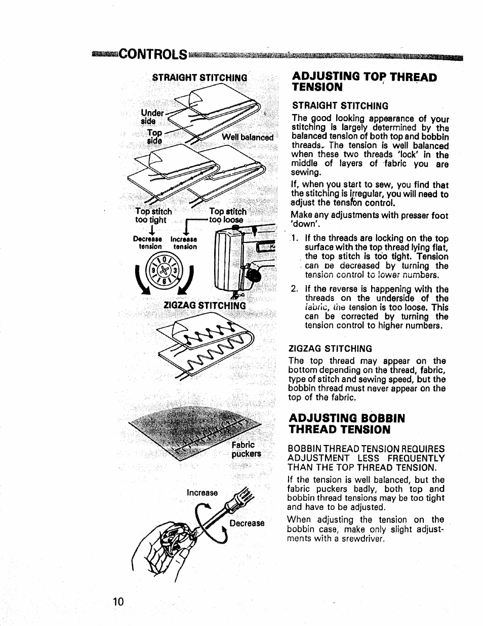 Adjusting top thread tension, Adjusting bobbin thread tension | Kenmore 1660 User Manual | Page 11 / 51