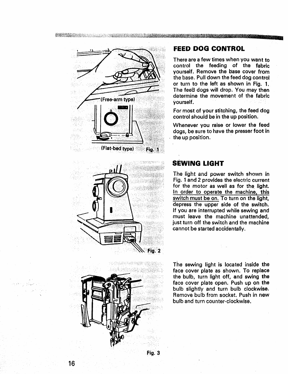 Feed dog control, Sewing light | Kenmore 1660 User Manual | Page 17 / 51