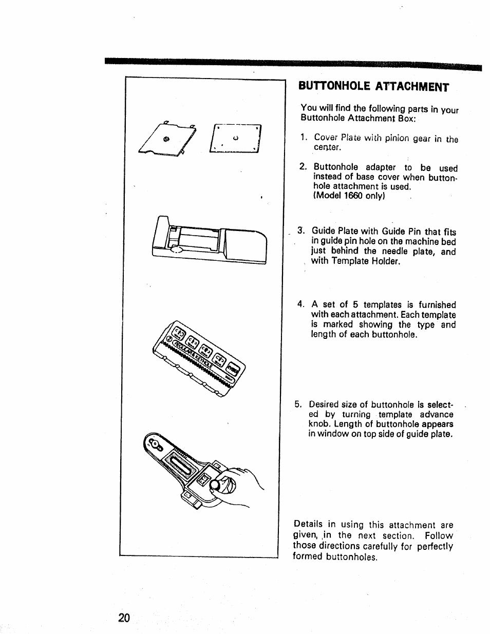 Buttonhole attachment | Kenmore 1660 User Manual | Page 21 / 51