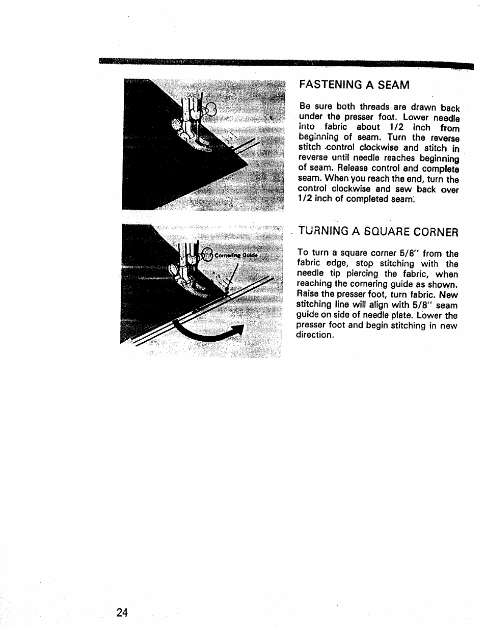 V'! fastening a seam, Turning a square corner | Kenmore 1660 User Manual | Page 25 / 51