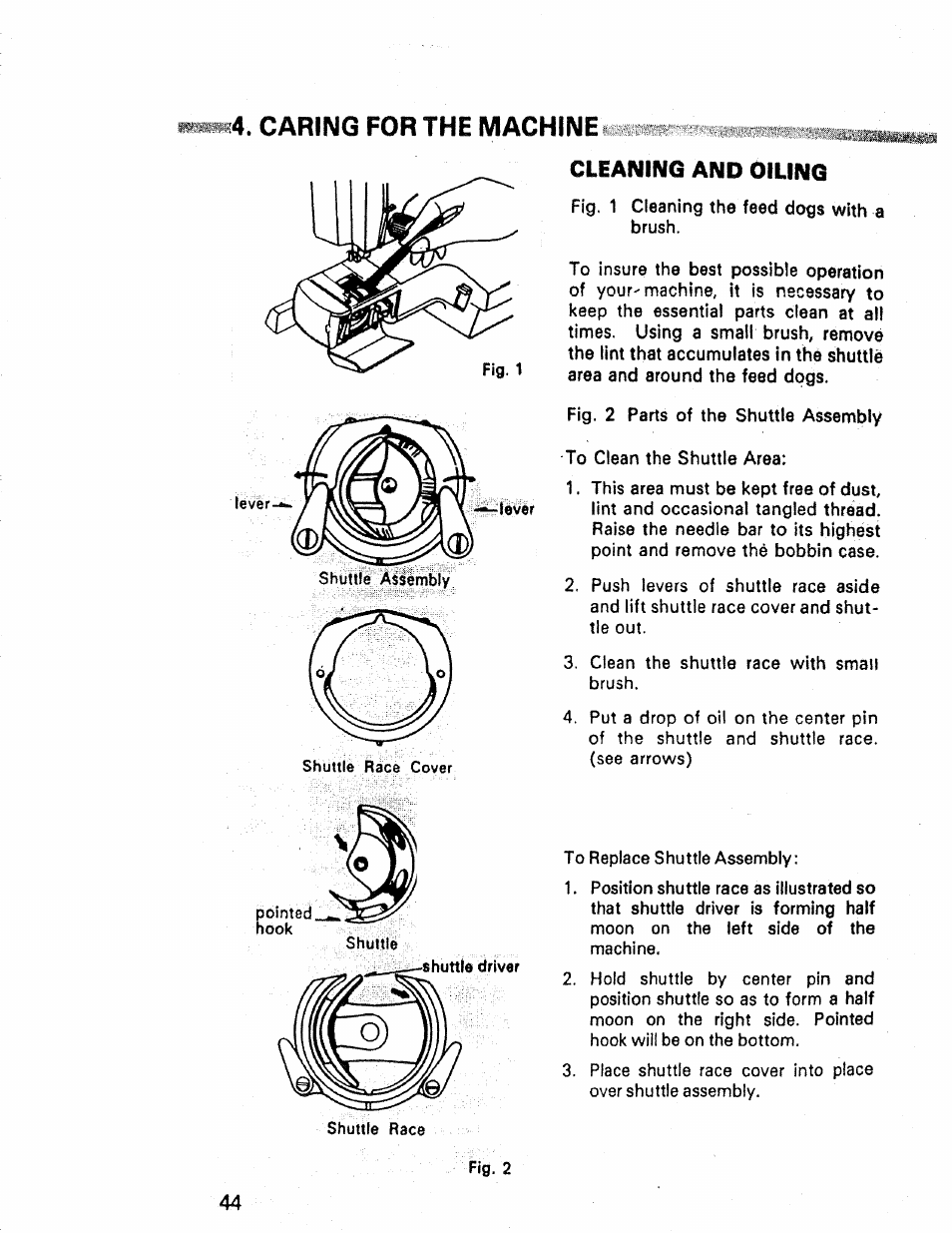 Cleaning and oiling, Caring for the machine | Kenmore 1660 User Manual | Page 45 / 51