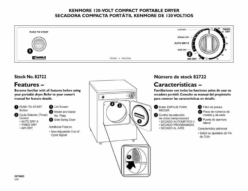 Kenmore 82722 User Manual | 1 page