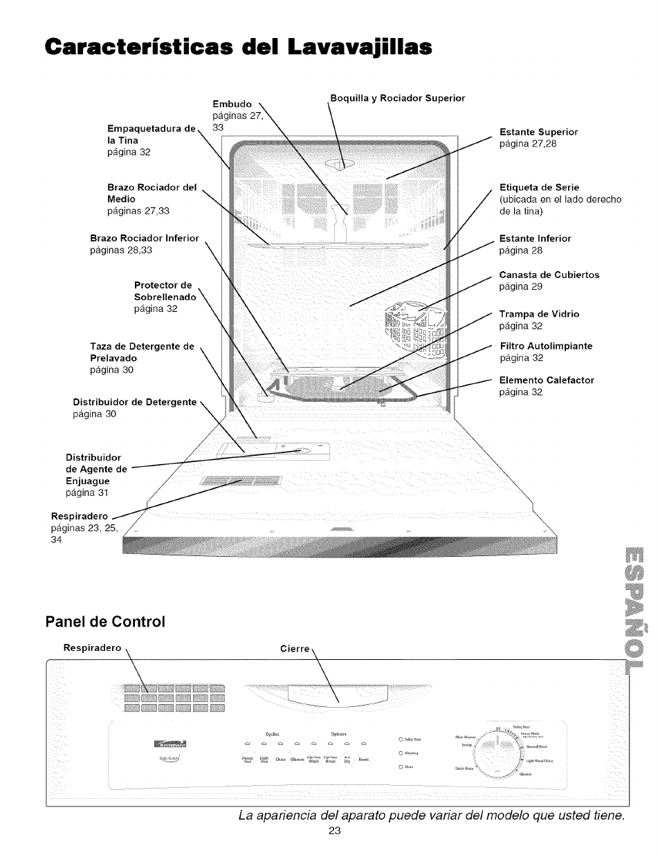 Características del lavavigillas | Kenmore 587.161500 User Manual | Page 23 / 36