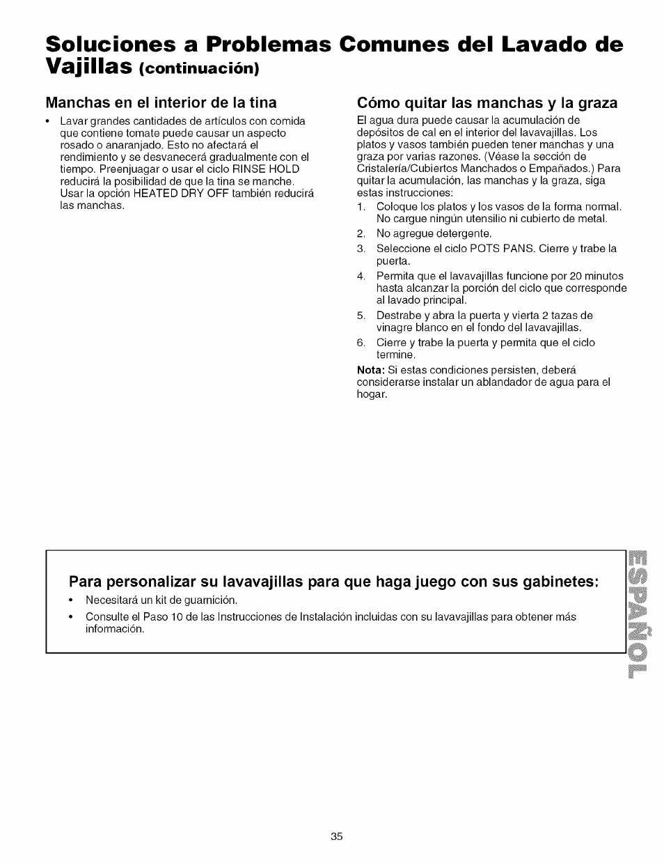 Cómo quitar las manchas y la graza | Kenmore 587.161500 User Manual | Page 35 / 36