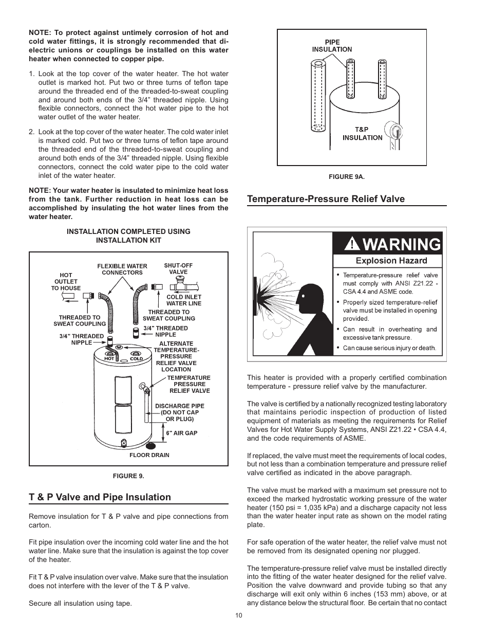 T & p valve and pipe insulation, Temperature-pressure relief valve | Kenmore POWER MISER 153.326265 User Manual | Page 10 / 28