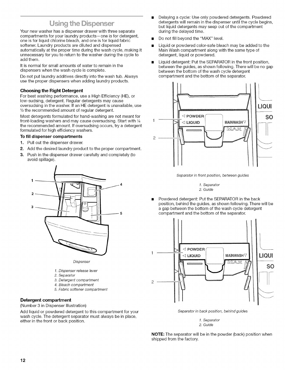 Choosing the right detergent, Detergent compartment, Fsli | Liqui, Liqui so | Kenmore HE3 110 User Manual | Page 12 / 31