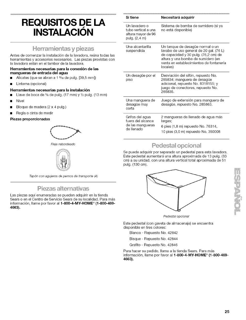 Requisitos de la instalación | Kenmore HE3 110 User Manual | Page 25 / 31