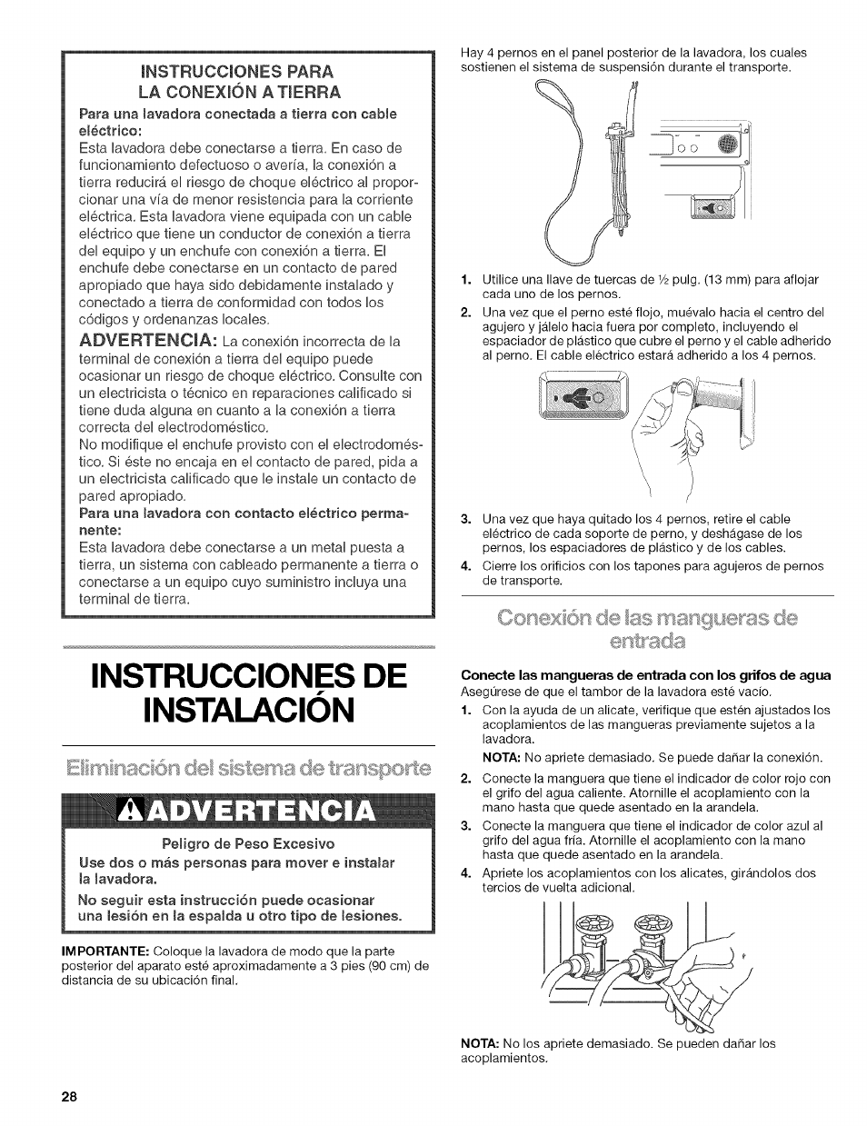 Instrucciones de instalación, Deisis, Advertencia | Kenmore HE3 110 User Manual | Page 28 / 31