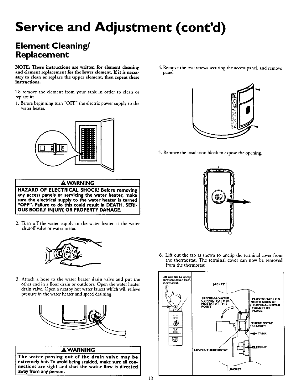 Element cleaning/ replacement, Element cleaning and replacement -20, Service and adjustment (cont’d) | Kenmore POWER MISER 153.316555 User Manual | Page 18 / 32