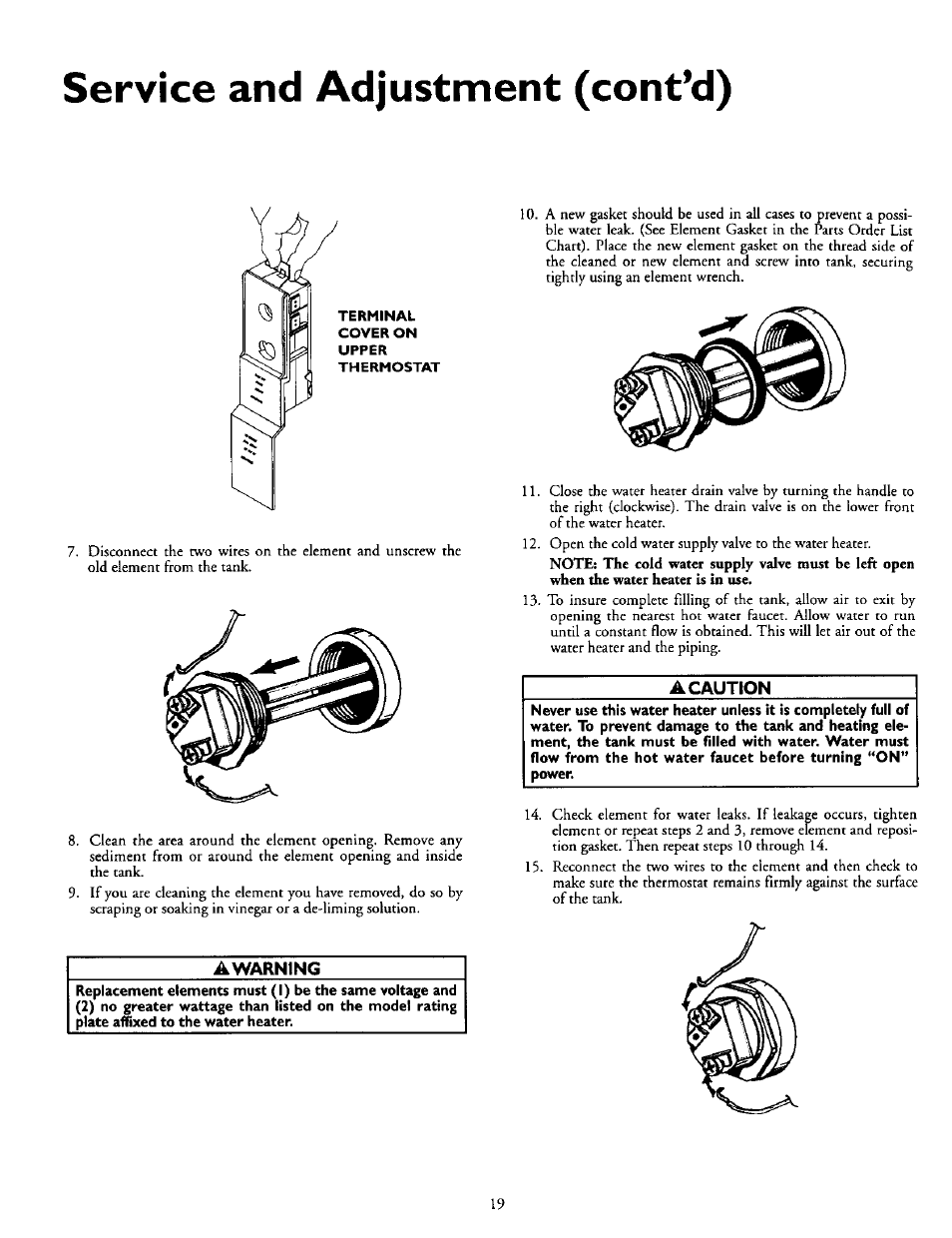 Awarntng, Service and adjustment (cont’d) | Kenmore POWER MISER 153.316555 User Manual | Page 19 / 32