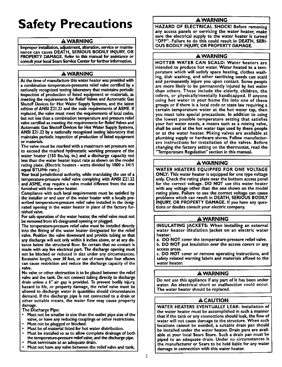 Awarning, A caution, Safety precautions | Kenmore POWER MISER 153.316555 User Manual | Page 2 / 32