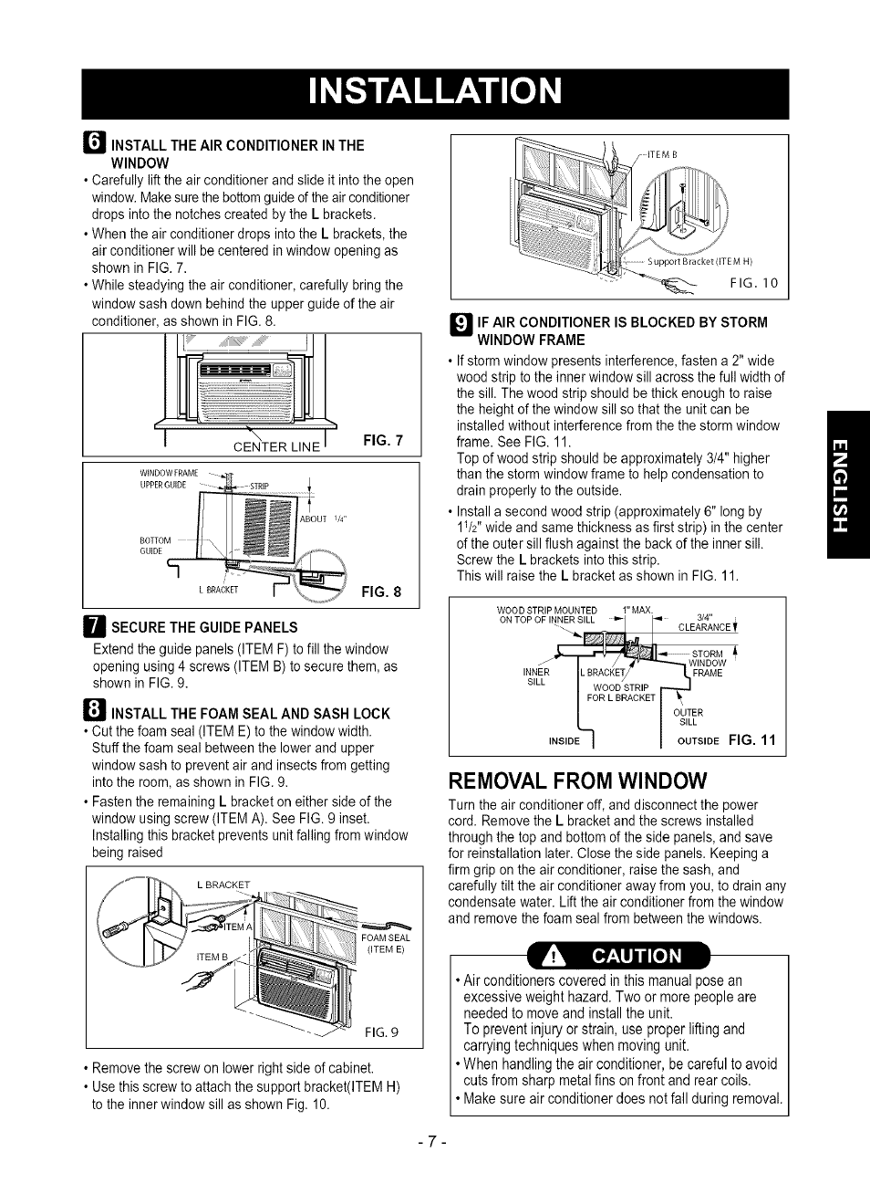 Removal from window, Installation | Kenmore 580.75080 User Manual | Page 7 / 32