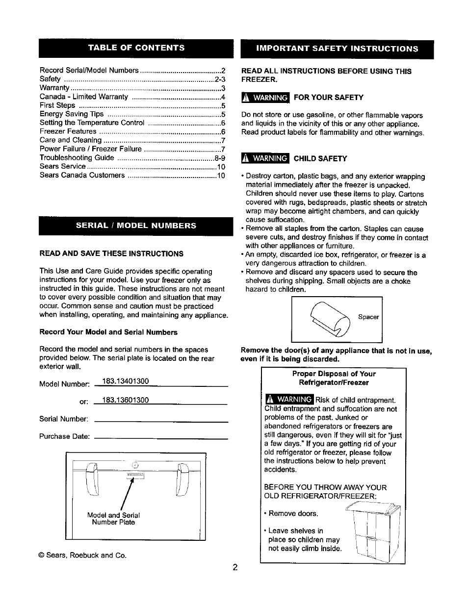 Kenmore 183.134013 User Manual | Page 2 / 9