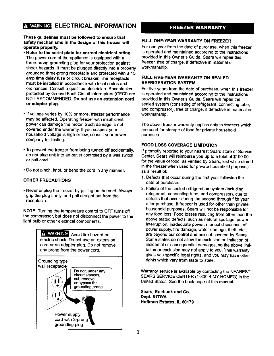 Electrical information | Kenmore 183.134013 User Manual | Page 3 / 9