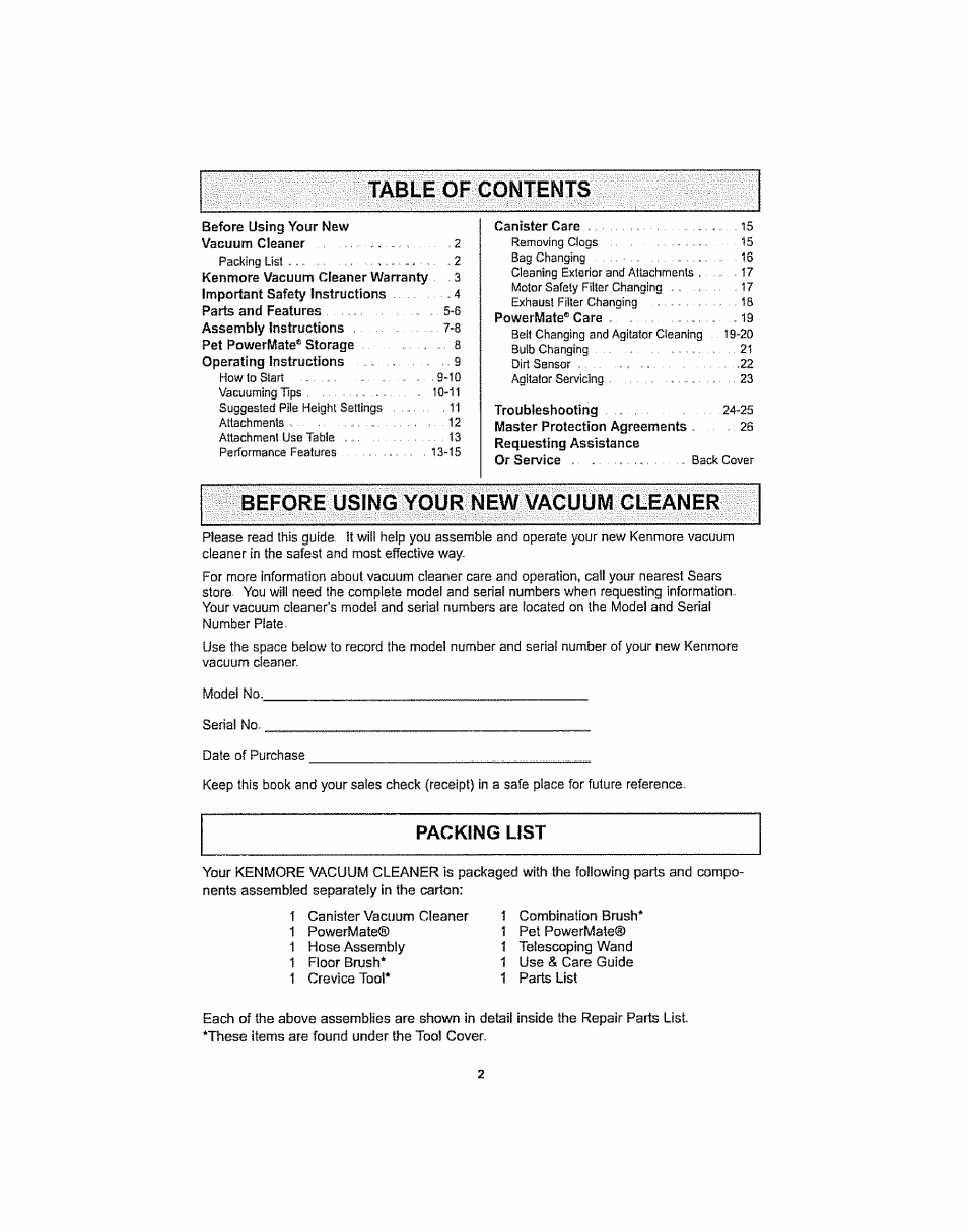 Kenmore ASPIRADORA 116.29914 User Manual | Page 2 / 52