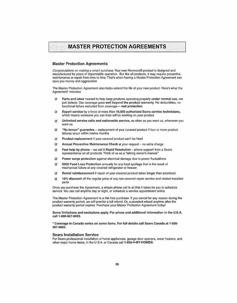 Master protection agreements | Kenmore ASPIRADORA 116.29914 User Manual | Page 26 / 52