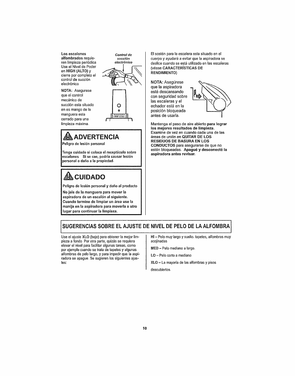 Cuidado, Лadvertencia | Kenmore ASPIRADORA 116.29914 User Manual | Page 36 / 52