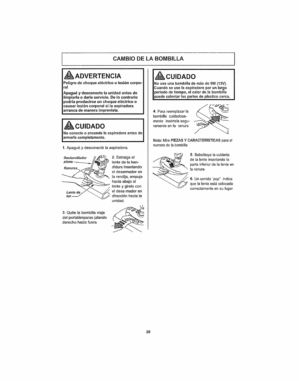 Cambio de la bombilla | Kenmore ASPIRADORA 116.29914 User Manual | Page 46 / 52