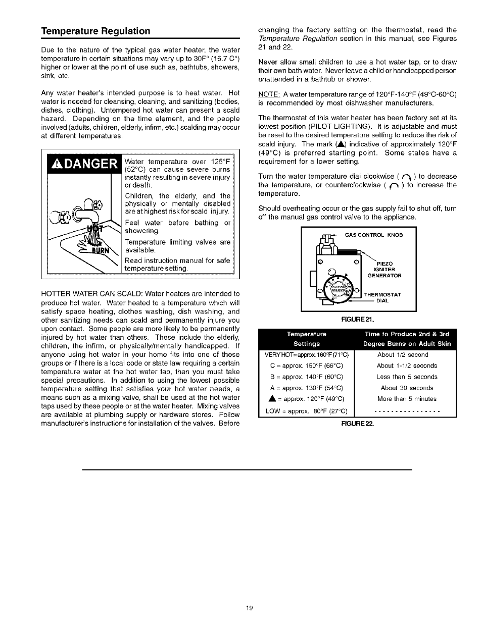 Temperature regulation, Adanger | Kenmore POWER MISER 153.336261 User Manual | Page 19 / 32