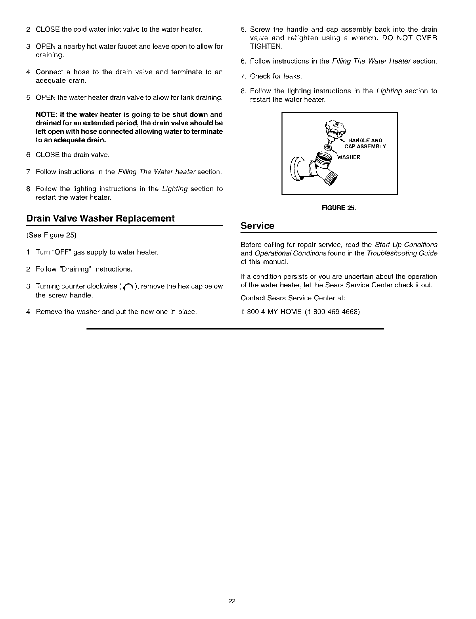 Drain valve washer replacement, Service | Kenmore POWER MISER 153.336261 User Manual | Page 22 / 32