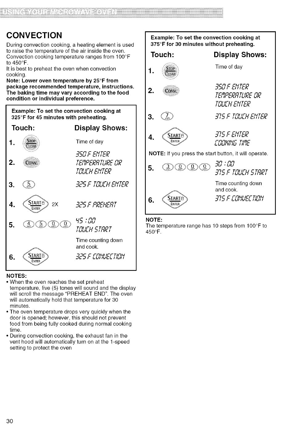 Convection, Touch, Display shows | Фф(ж, T)cct)(t)rql | Kenmore 721.80829 User Manual | Page 30 / 45