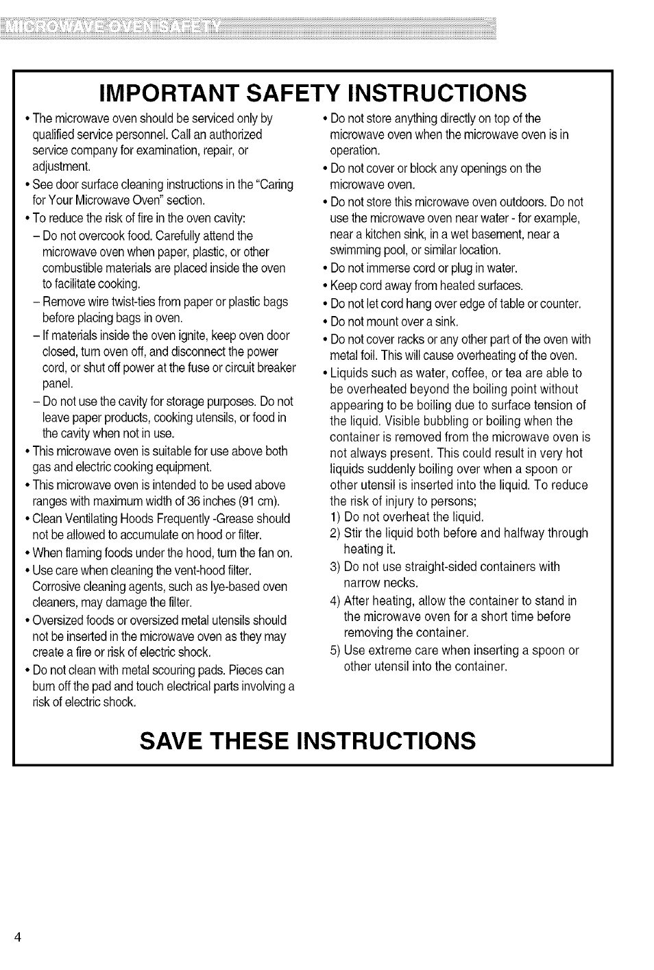 Important safety instructions, Save these instructions | Kenmore 721.80829 User Manual | Page 4 / 45