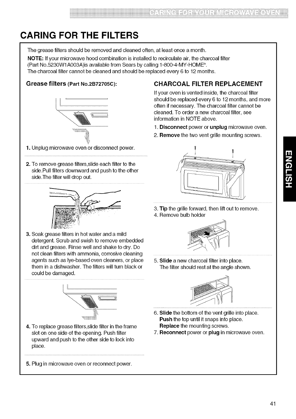 Caring for the filters | Kenmore 721.80829 User Manual | Page 41 / 45