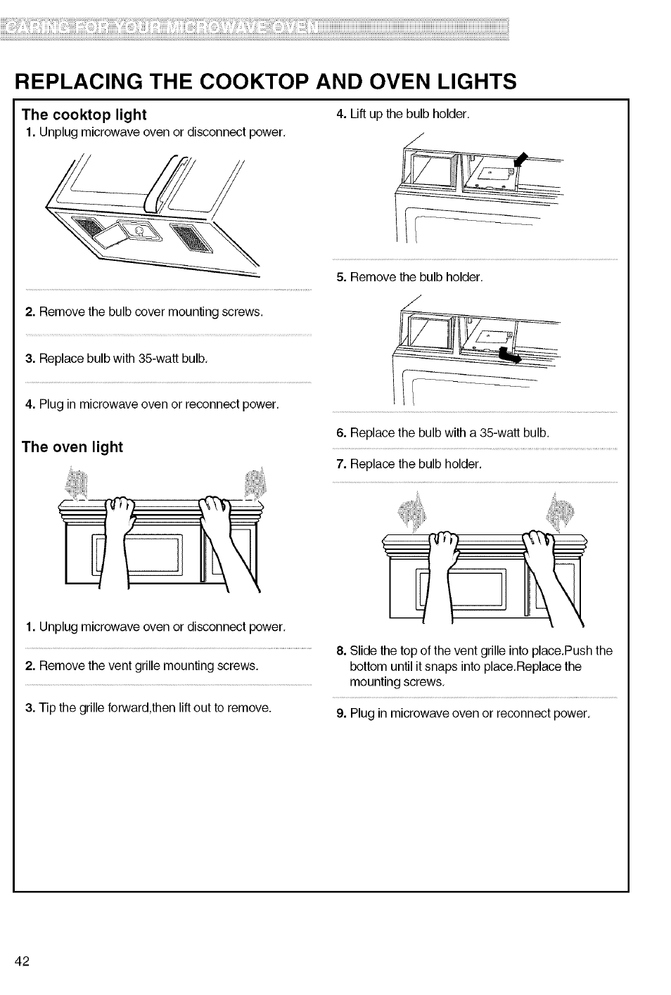 Replacing the cooktop and oven lights | Kenmore 721.80829 User Manual | Page 42 / 45