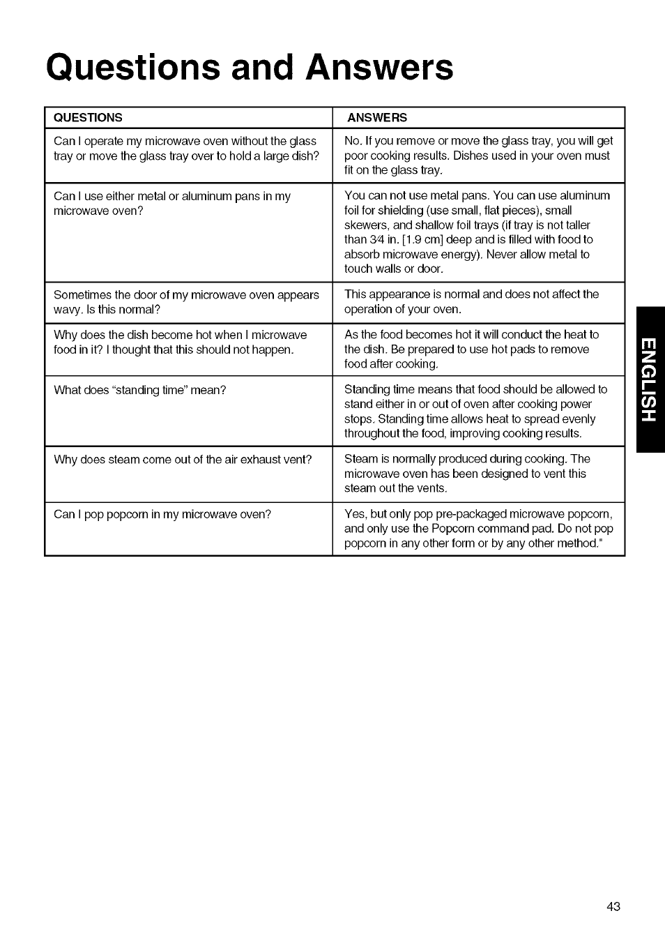 Questions and answers | Kenmore 721.80829 User Manual | Page 43 / 45