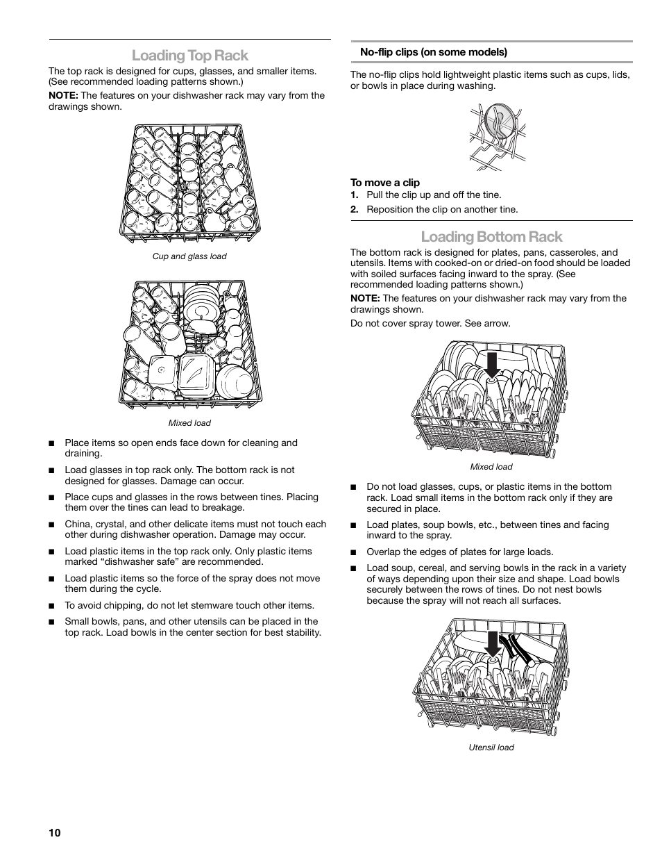 Loading top rack, Loading bottom rack | Kenmore 665.177 User Manual | Page 10 / 20