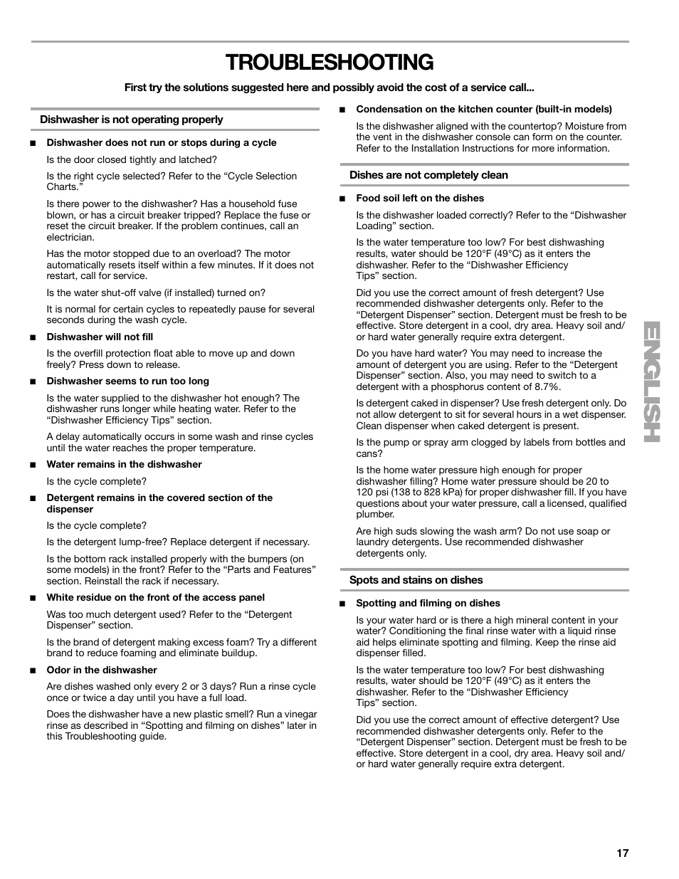 Troubleshooting | Kenmore 665.177 User Manual | Page 17 / 20