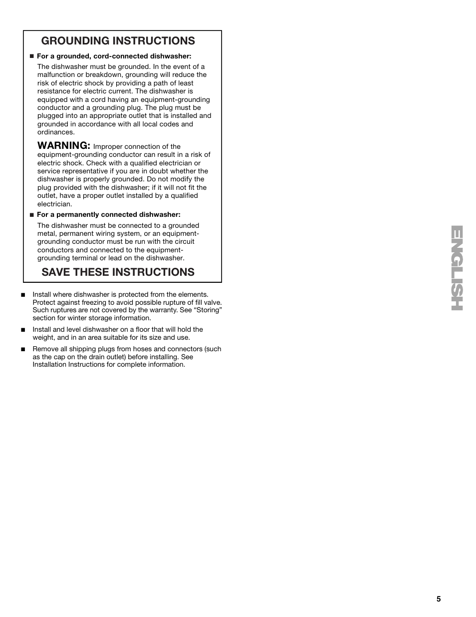 Grounding instructions save these instructions, Warning | Kenmore 665.177 User Manual | Page 5 / 20