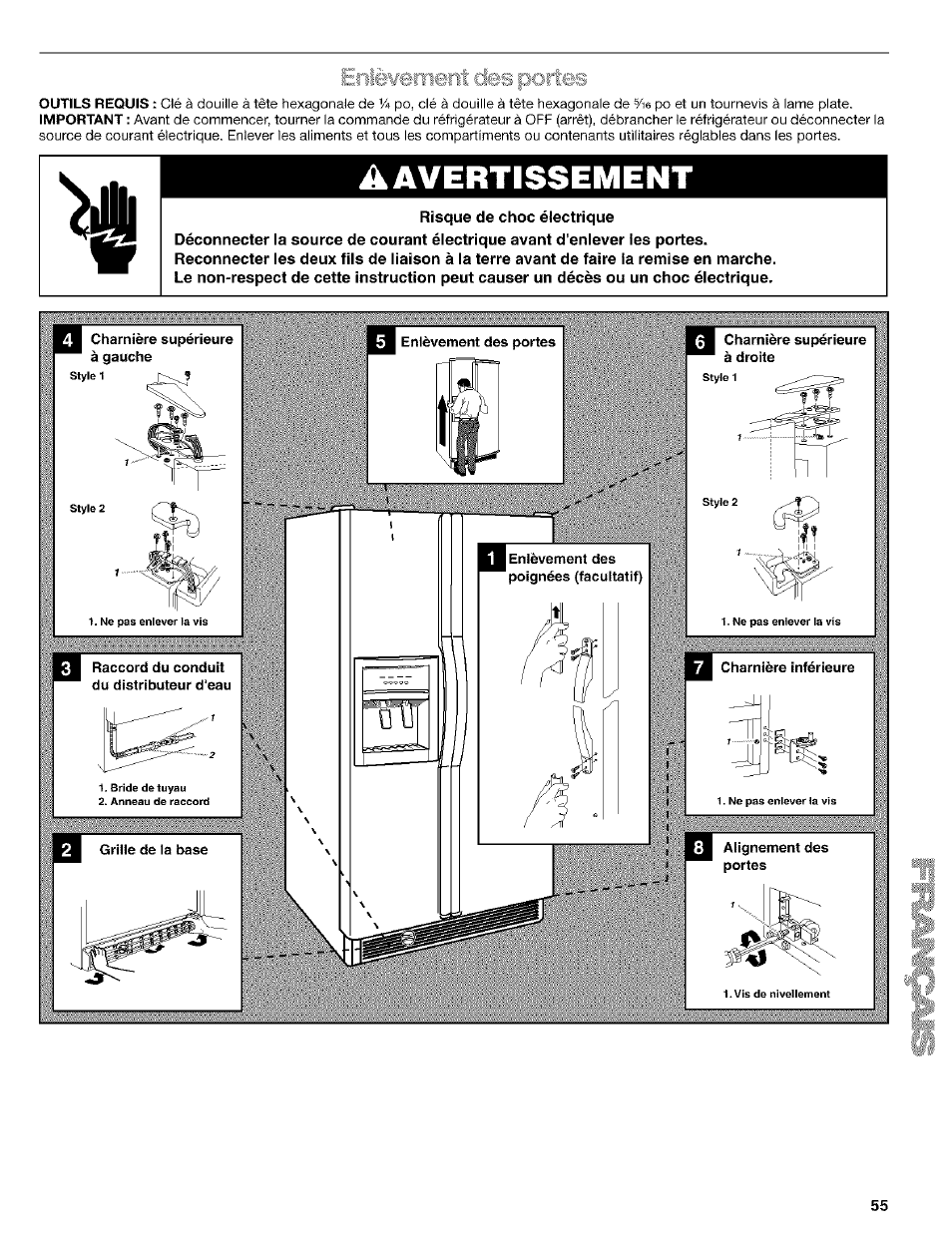 A avertissement, Risque de choc électrique | Kenmore Coldspot 106 User Manual | Page 55 / 76