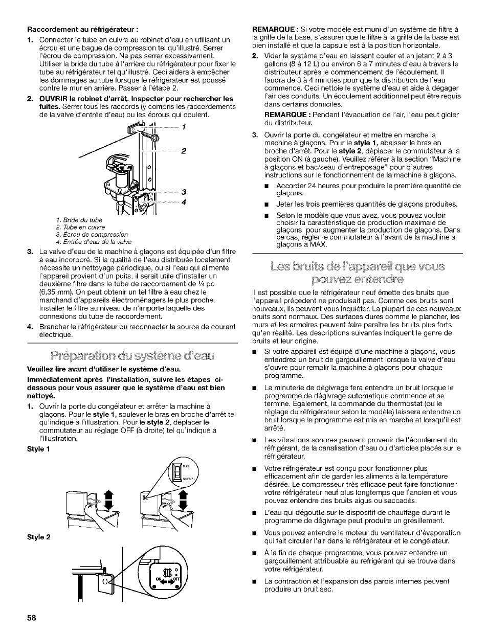 Veuillez lire avant d’utiliser le système d’eau, Style 2 | Kenmore Coldspot 106 User Manual | Page 58 / 76