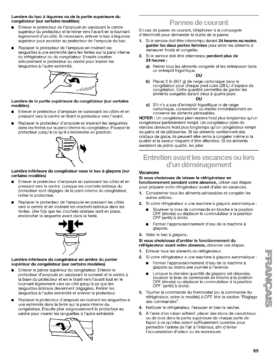 Vacances | Kenmore Coldspot 106 User Manual | Page 69 / 76