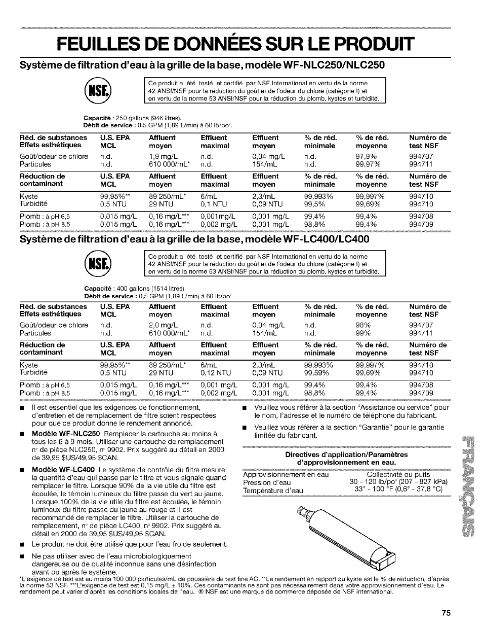 Feuilles de donnees sur le produit | Kenmore Coldspot 106 User Manual | Page 75 / 76