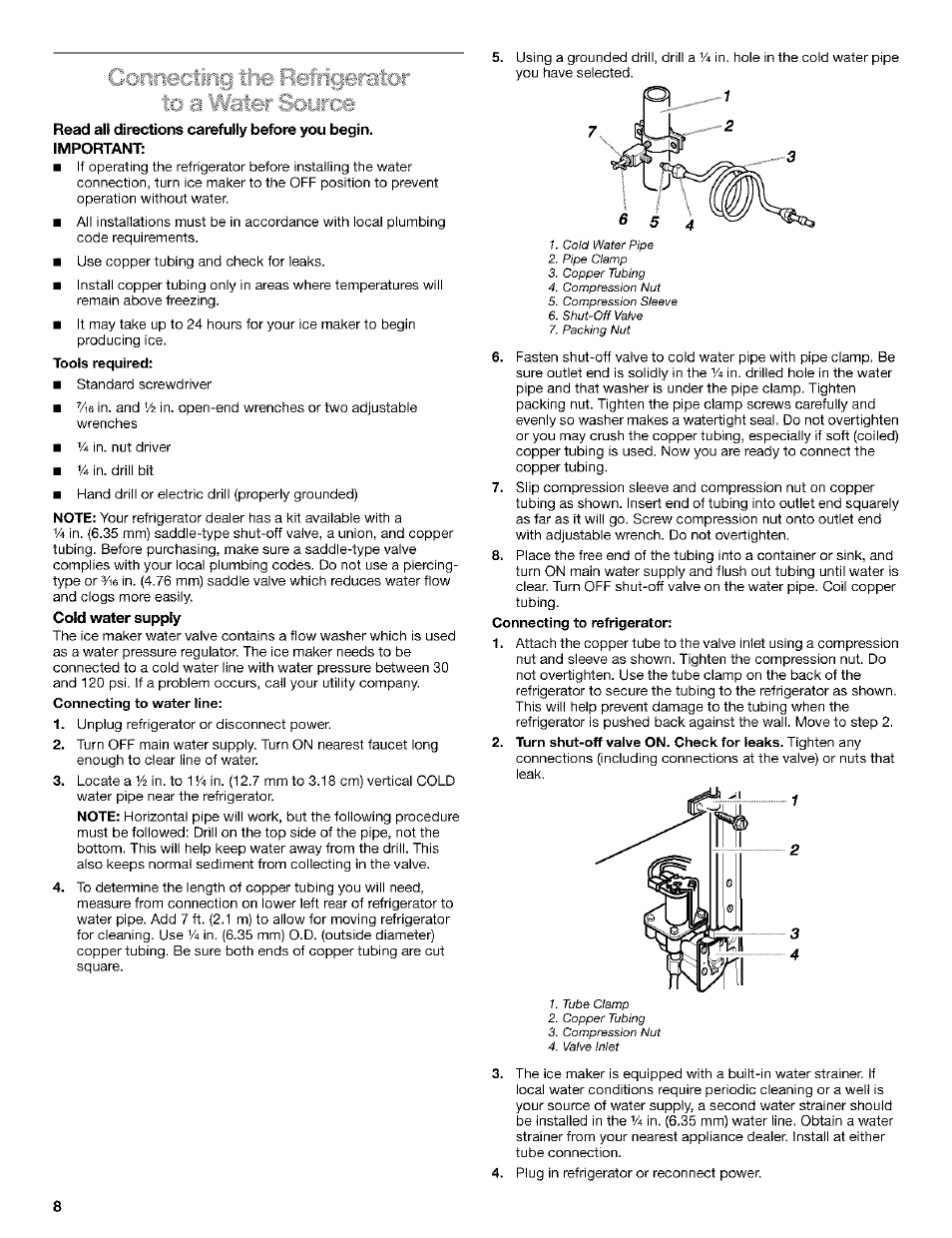 Cold water supply | Kenmore Coldspot 106 User Manual | Page 8 / 76